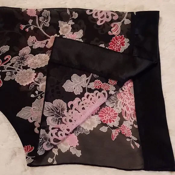 Twenty One Black & Pink Floral 3/4 Sleeve Tie Back V-Neck Kimono Blouse Size S - Picture 7 of 10
